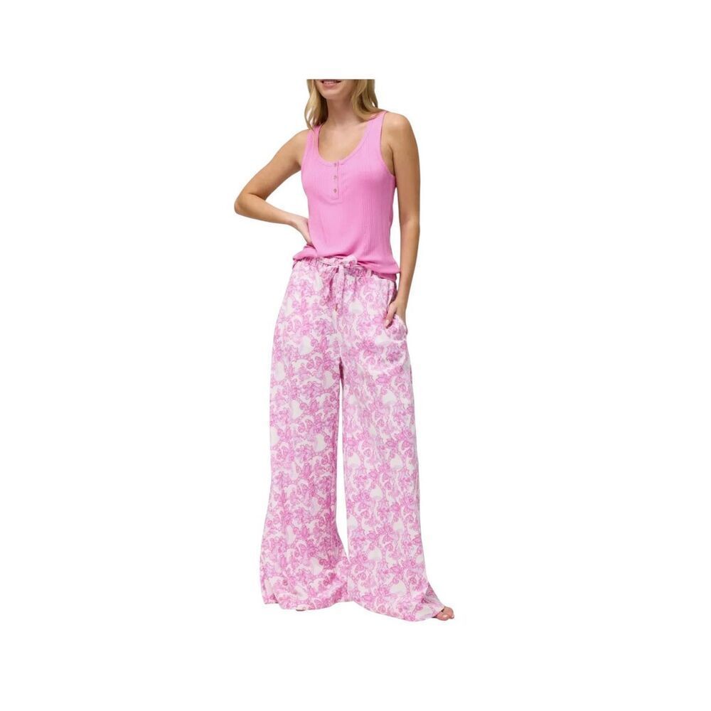 Honeydew Coastal Cozy Pajama Pants  Tie Pink Lady Paisley SZ M #2617